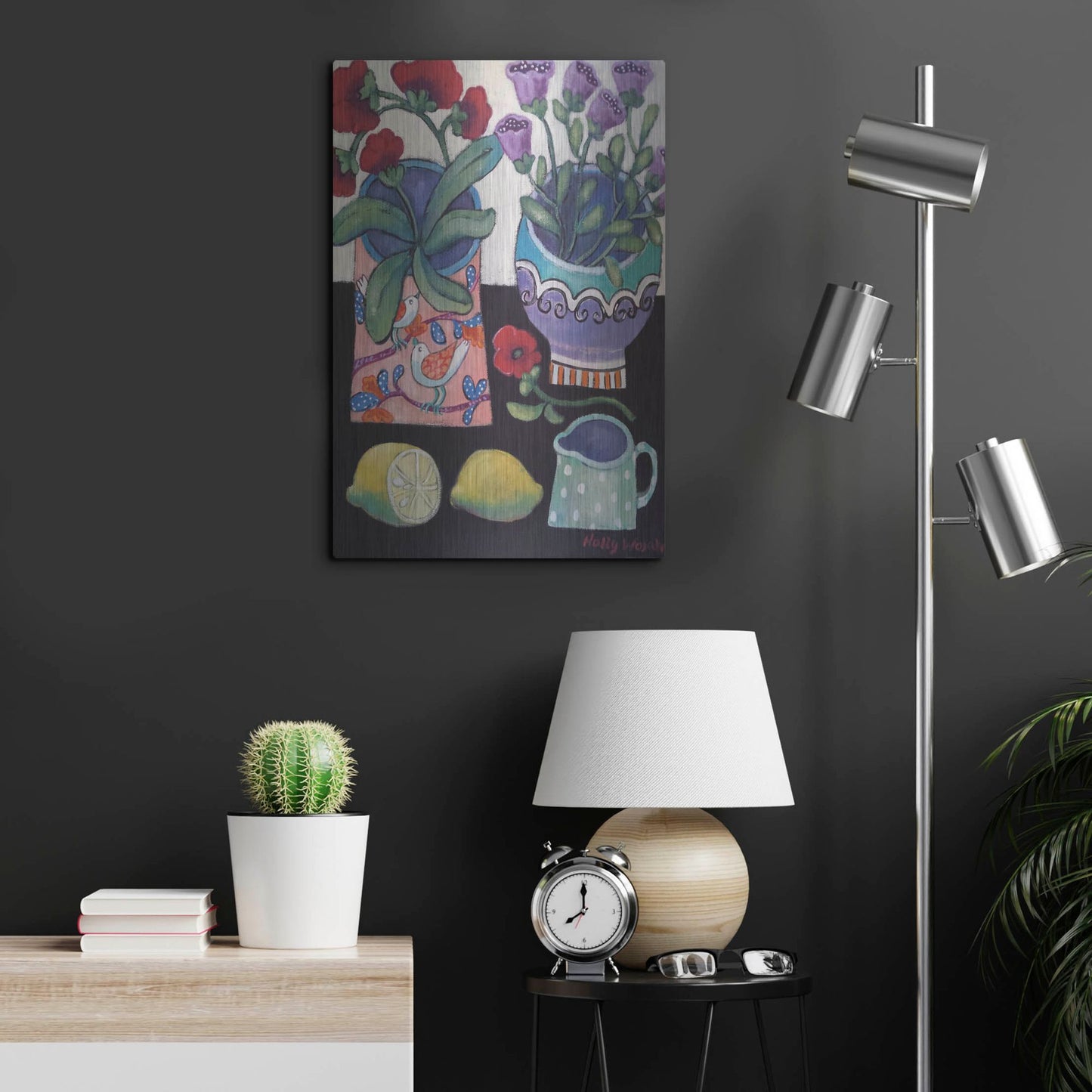 Luxe Metal Art 'Happy Still Life with Lemon' by Holly Wojhan, Metal Wall Art,16x24