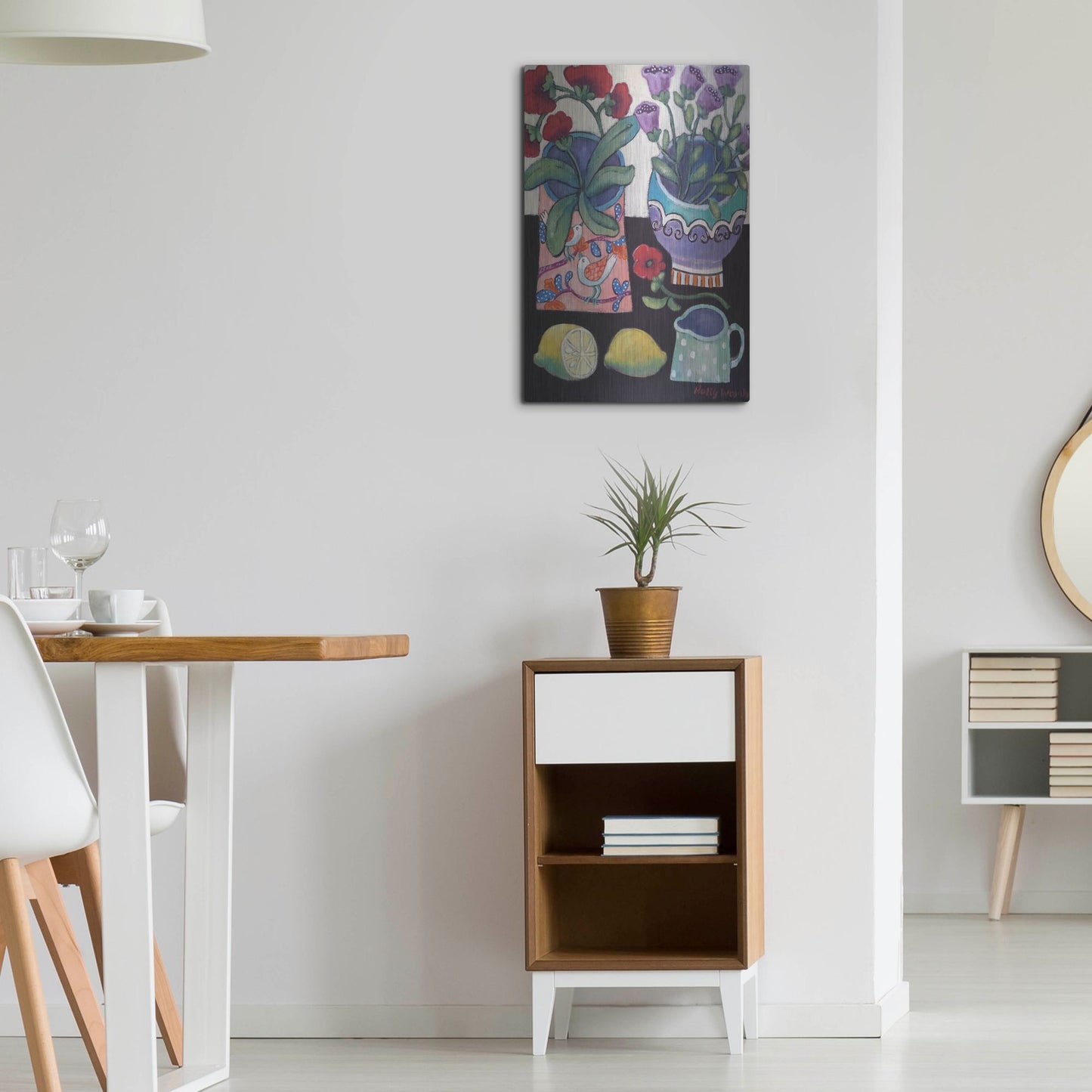 Luxe Metal Art 'Happy Still Life with Lemon' by Holly Wojhan, Metal Wall Art,16x24
