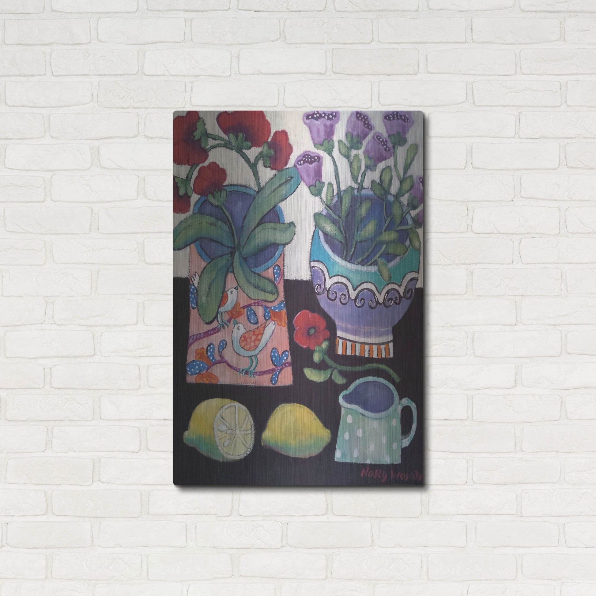 Luxe Metal Art 'Happy Still Life with Lemon' by Holly Wojhan, Metal Wall Art,24x36