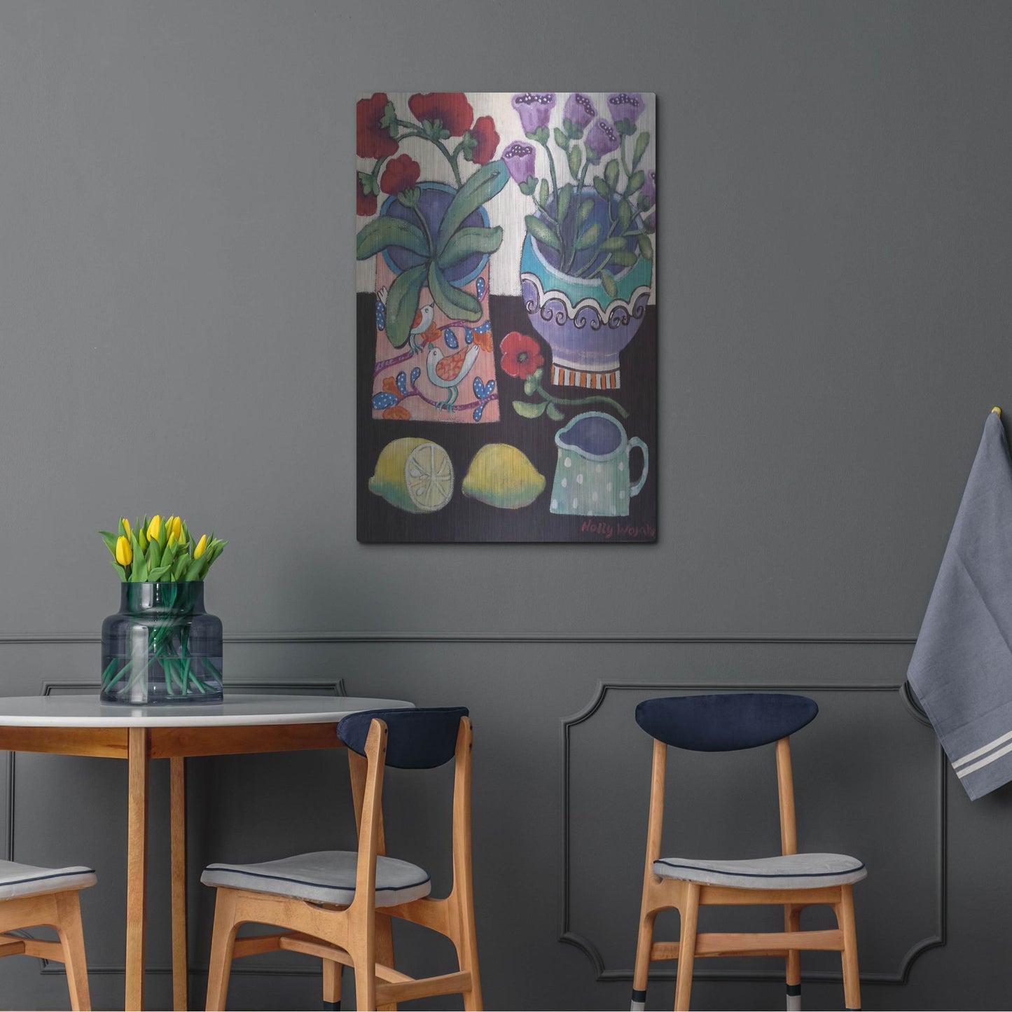Luxe Metal Art 'Happy Still Life with Lemon' by Holly Wojhan, Metal Wall Art,24x36