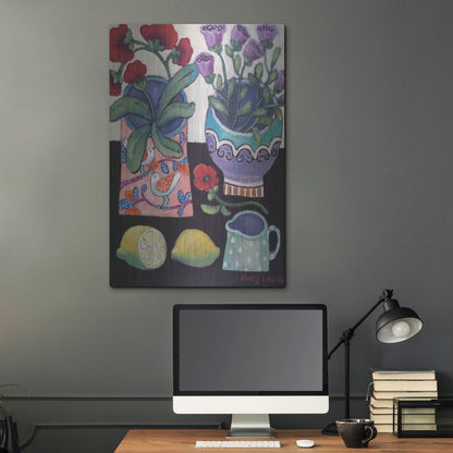 Luxe Metal Art 'Happy Still Life with Lemon' by Holly Wojhan, Metal Wall Art,24x36