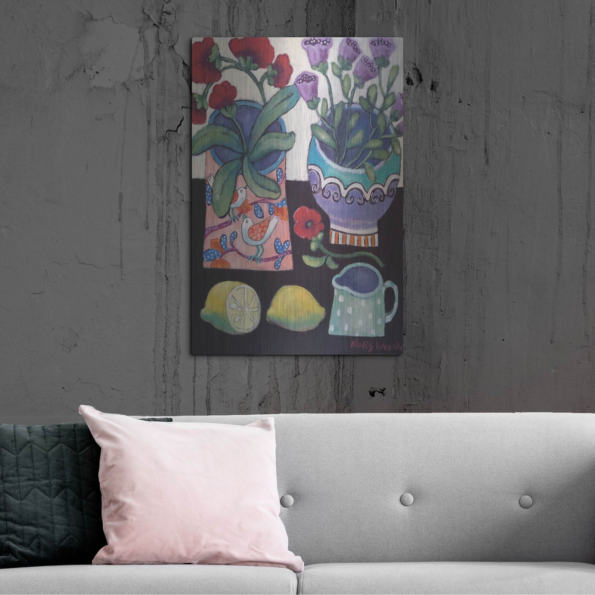 Luxe Metal Art 'Happy Still Life with Lemon' by Holly Wojhan, Metal Wall Art,24x36
