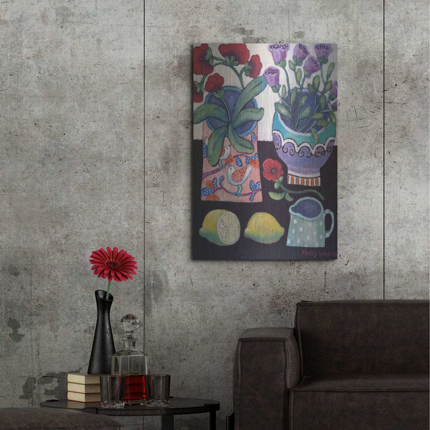 Luxe Metal Art 'Happy Still Life with Lemon' by Holly Wojhan, Metal Wall Art,24x36