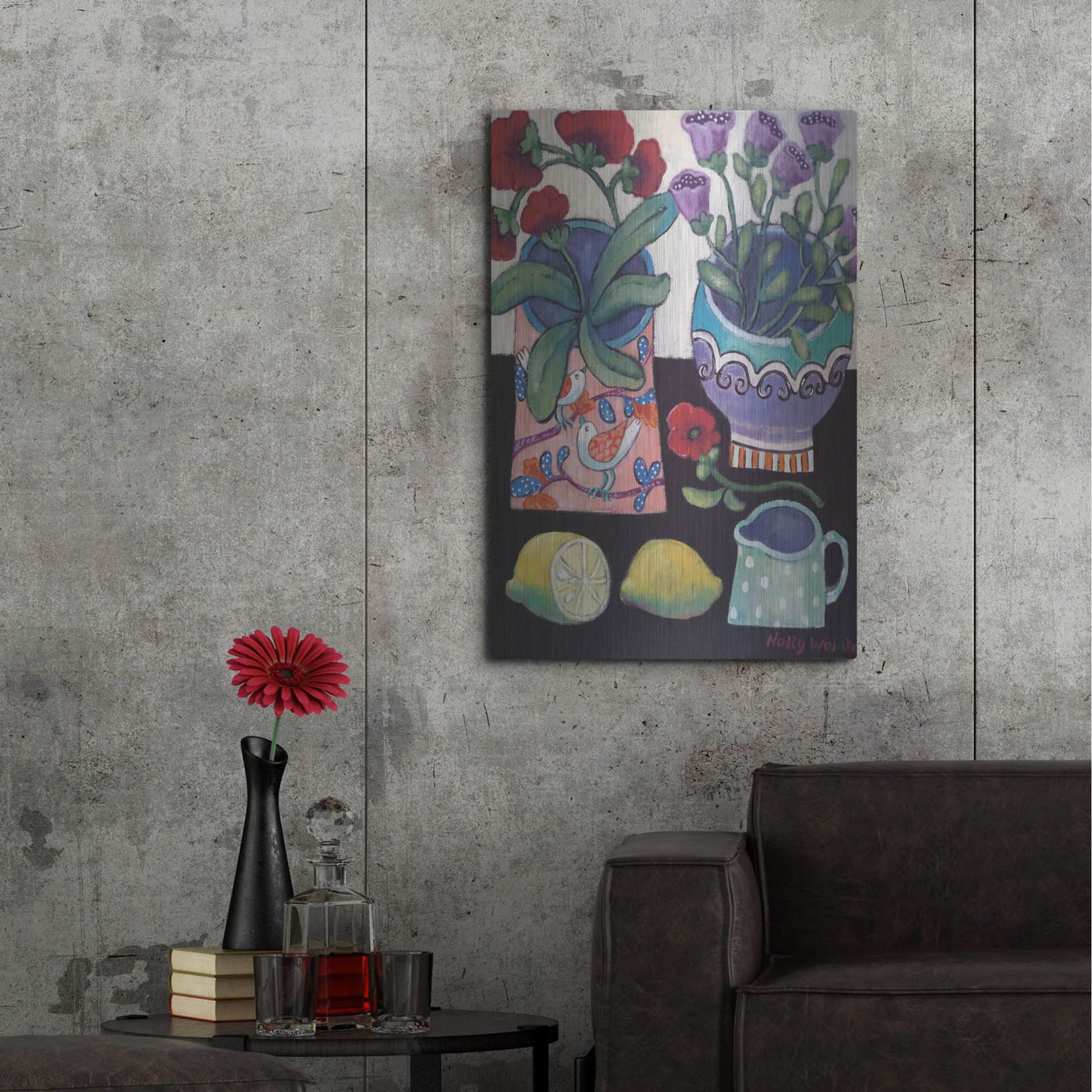 Luxe Metal Art 'Happy Still Life with Lemon' by Holly Wojhan, Metal Wall Art,24x36