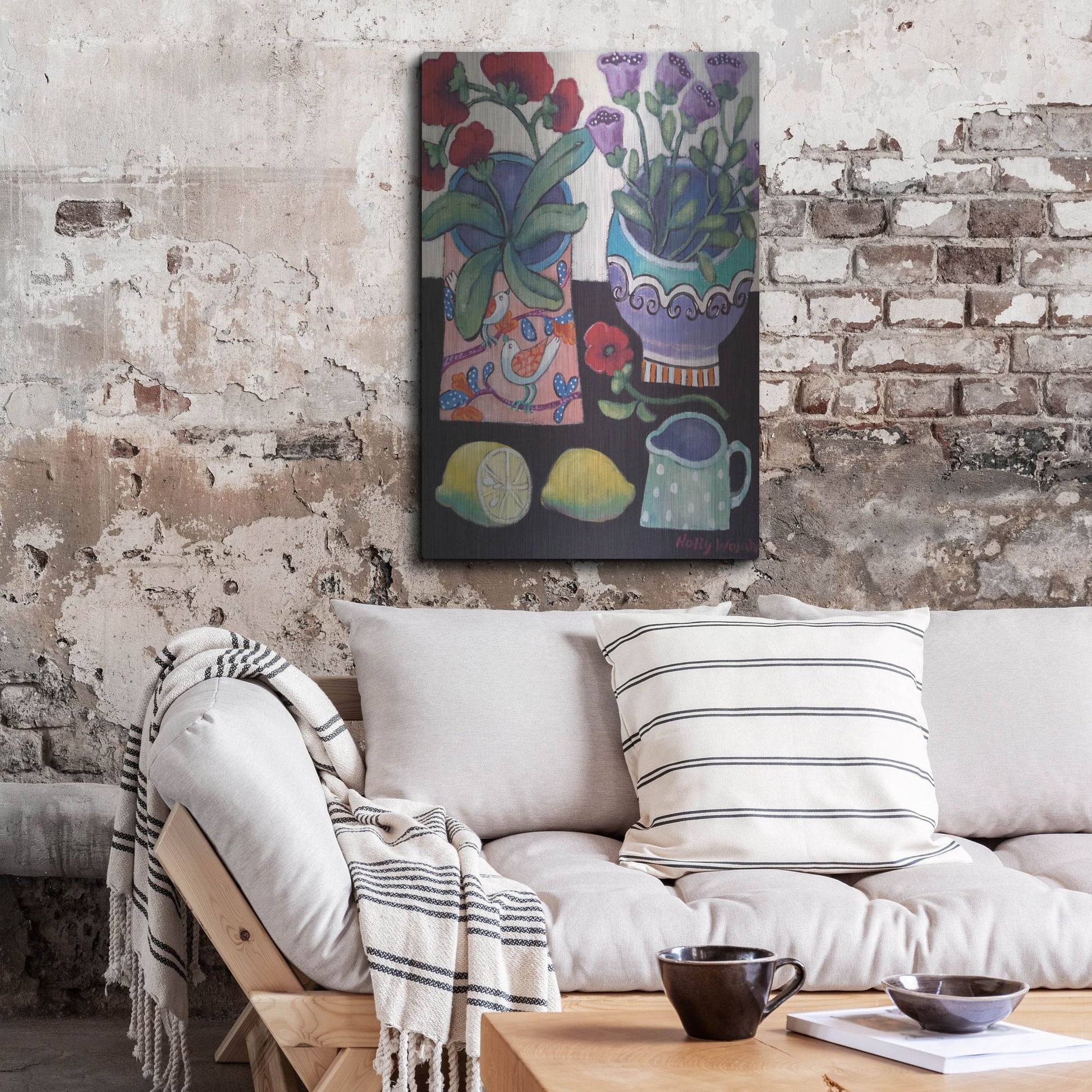 Luxe Metal Art 'Happy Still Life with Lemon' by Holly Wojhan, Metal Wall Art,24x36