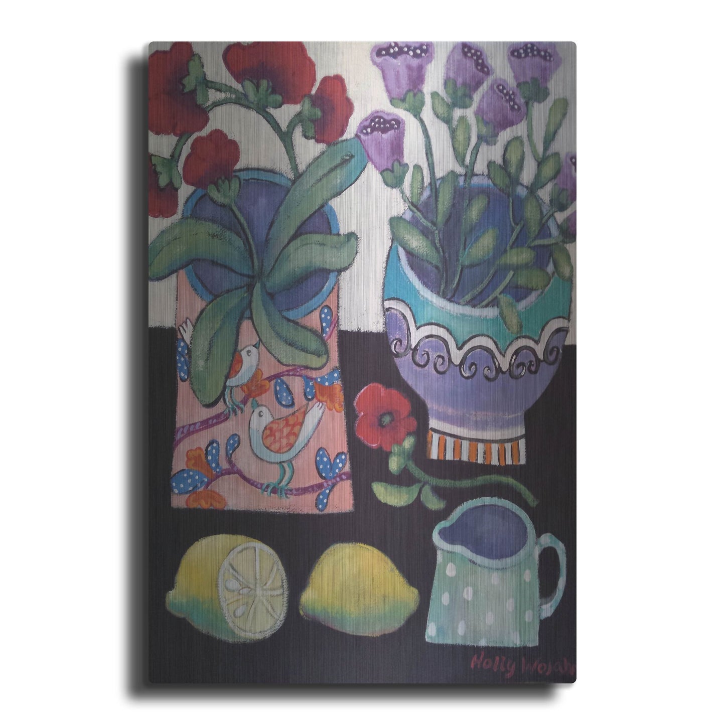 Luxe Metal Art 'Happy Still Life with Lemon' by Holly Wojhan, Metal Wall Art