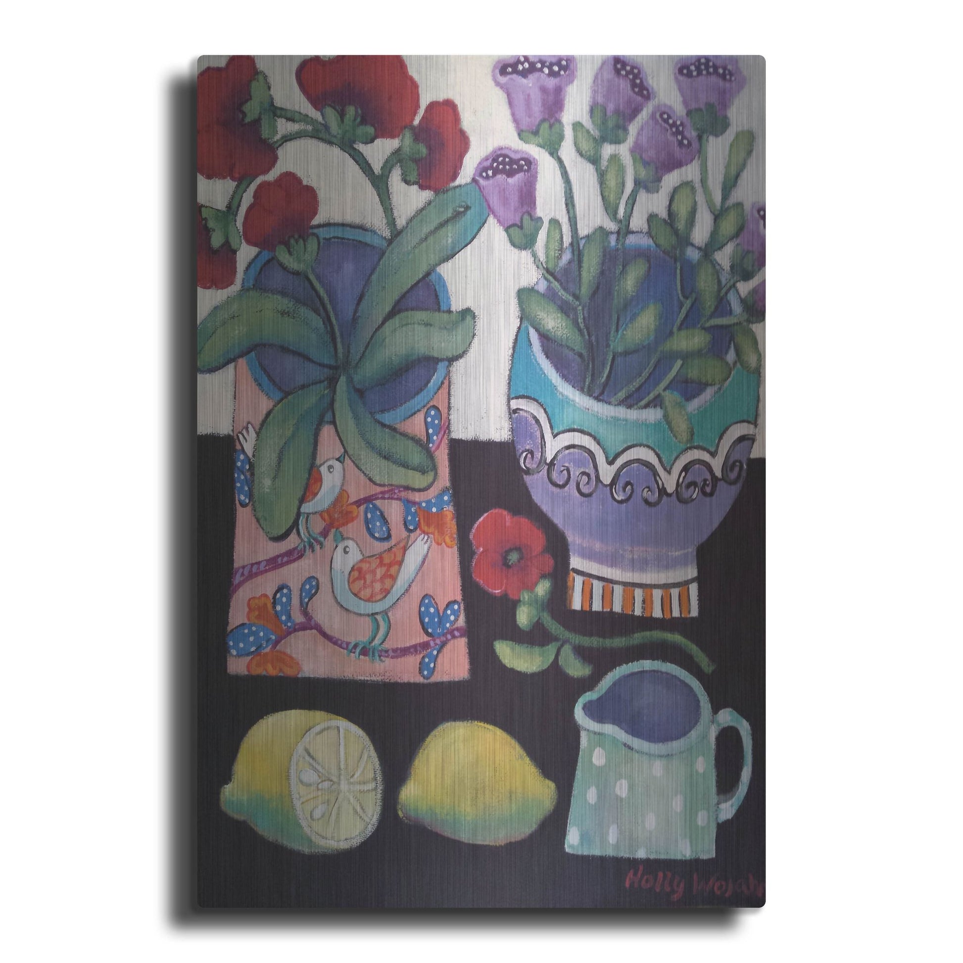 Luxe Metal Art 'Happy Still Life with Lemon' by Holly Wojhan, Metal Wall Art