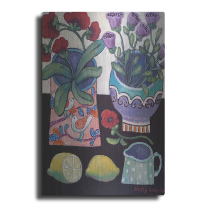 Luxe Metal Art 'Happy Still Life with Lemon' by Holly Wojhan, Metal Wall Art