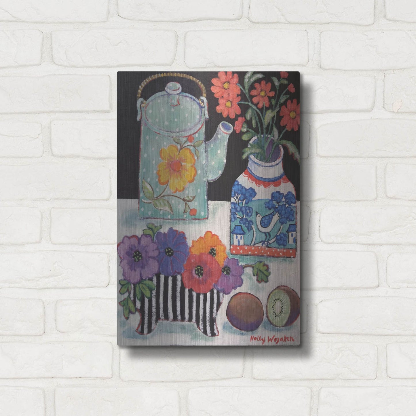 Luxe Metal Art 'Happy as till Life with Kiwi' by Holly Wojhan, Metal Wall Art,12x16