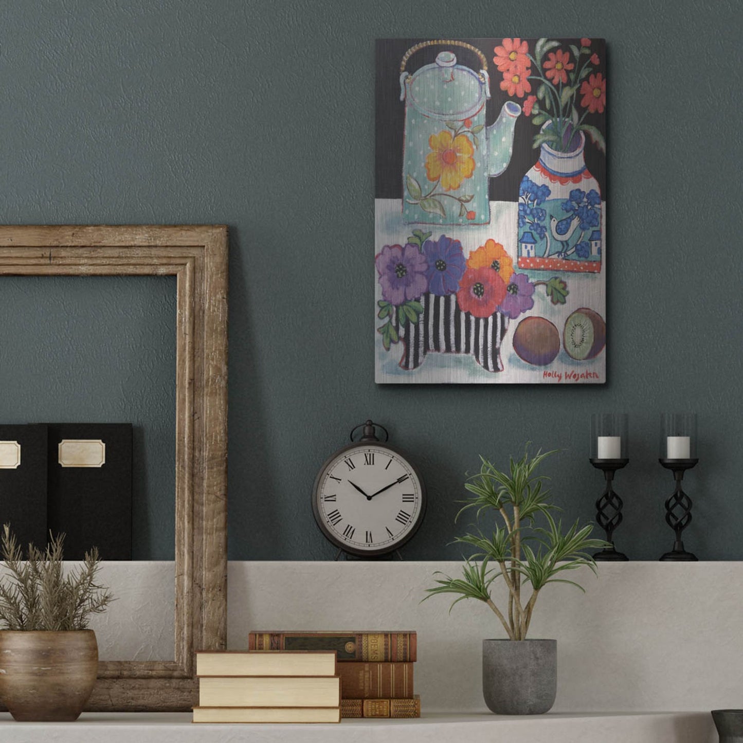 Luxe Metal Art 'Happy as till Life with Kiwi' by Holly Wojhan, Metal Wall Art,12x16