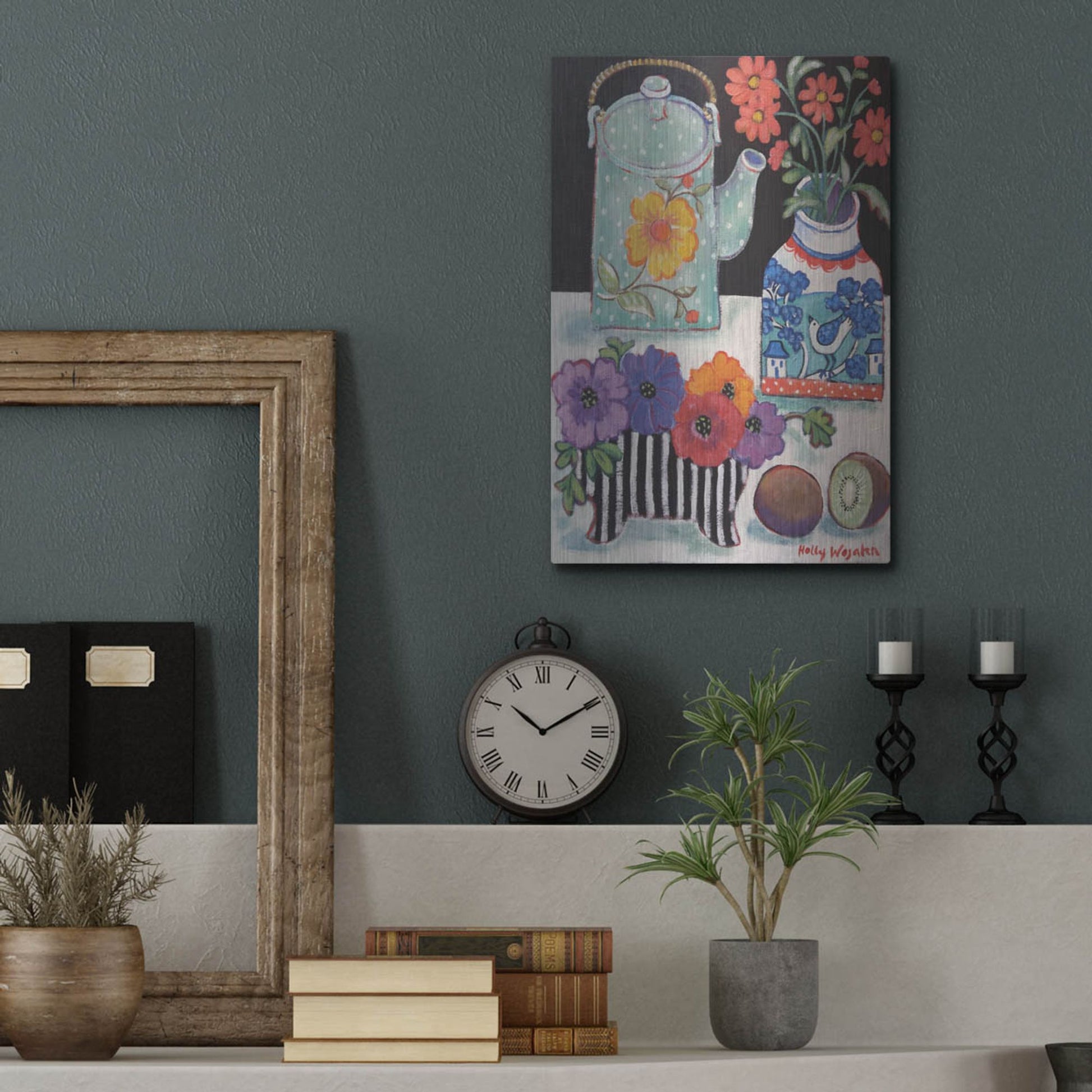 Luxe Metal Art 'Happy as till Life with Kiwi' by Holly Wojhan, Metal Wall Art,12x16