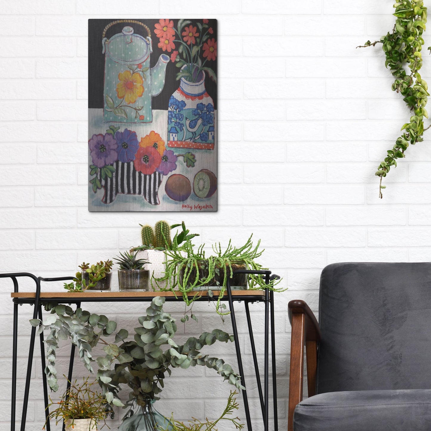 Luxe Metal Art 'Happy as till Life with Kiwi' by Holly Wojhan, Metal Wall Art,12x16