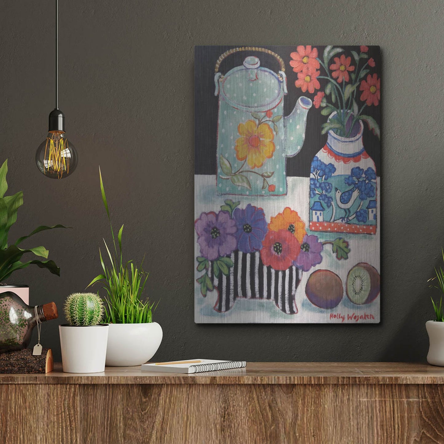 Luxe Metal Art 'Happy as till Life with Kiwi' by Holly Wojhan, Metal Wall Art,12x16