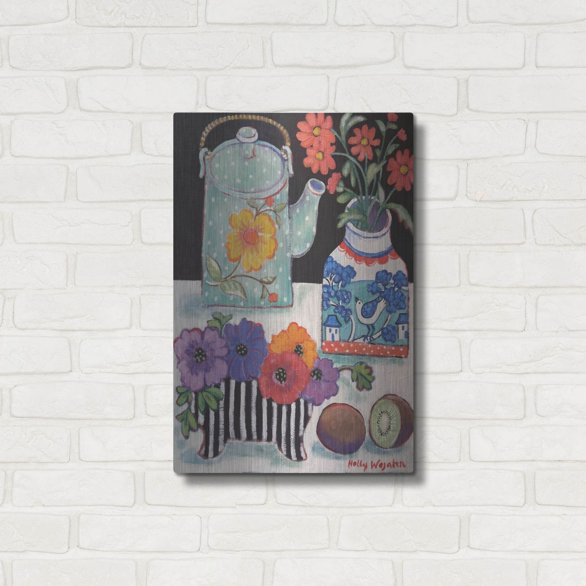 Luxe Metal Art 'Happy as till Life with Kiwi' by Holly Wojhan, Metal Wall Art,16x24