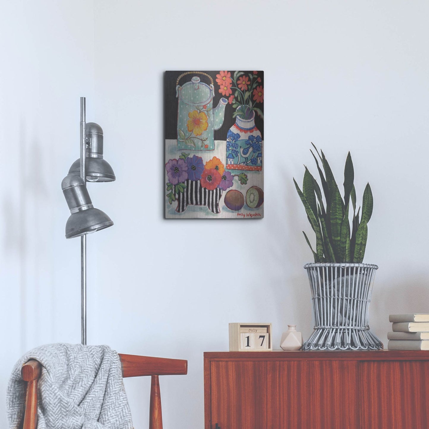Luxe Metal Art 'Happy as till Life with Kiwi' by Holly Wojhan, Metal Wall Art,16x24