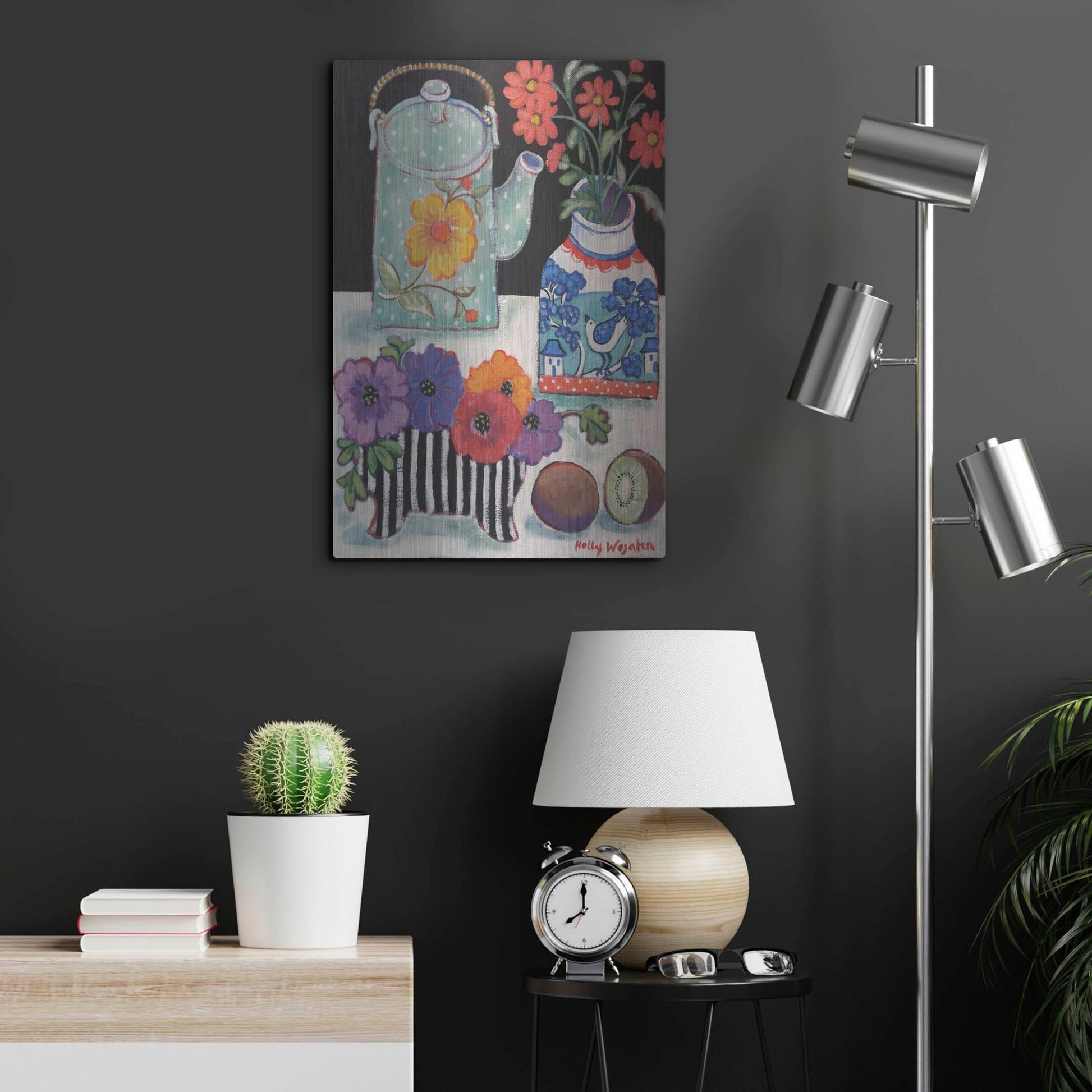 Luxe Metal Art 'Happy as till Life with Kiwi' by Holly Wojhan, Metal Wall Art,16x24