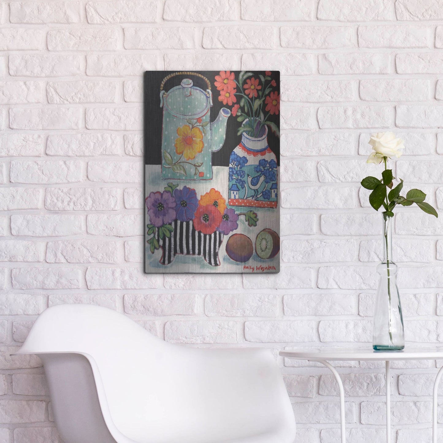Luxe Metal Art 'Happy as till Life with Kiwi' by Holly Wojhan, Metal Wall Art,16x24