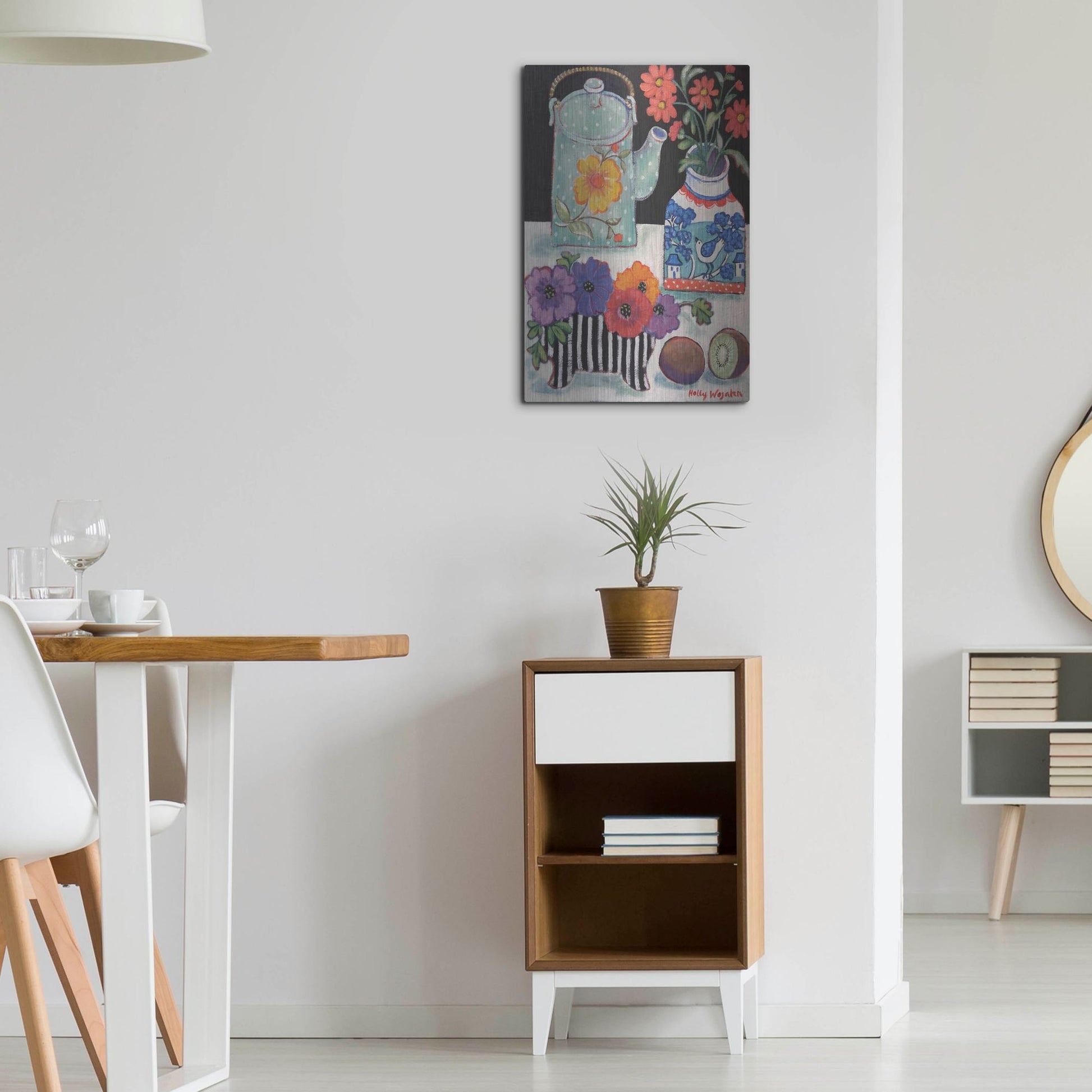 Luxe Metal Art 'Happy as till Life with Kiwi' by Holly Wojhan, Metal Wall Art,16x24
