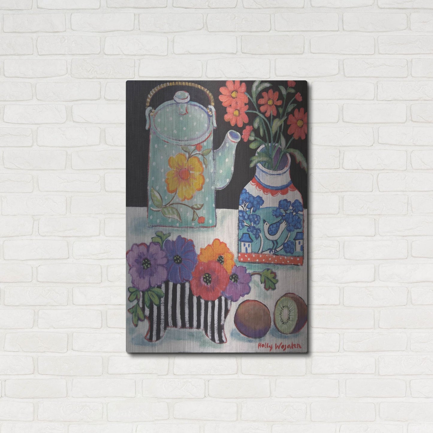 Luxe Metal Art 'Happy as till Life with Kiwi' by Holly Wojhan, Metal Wall Art,24x36