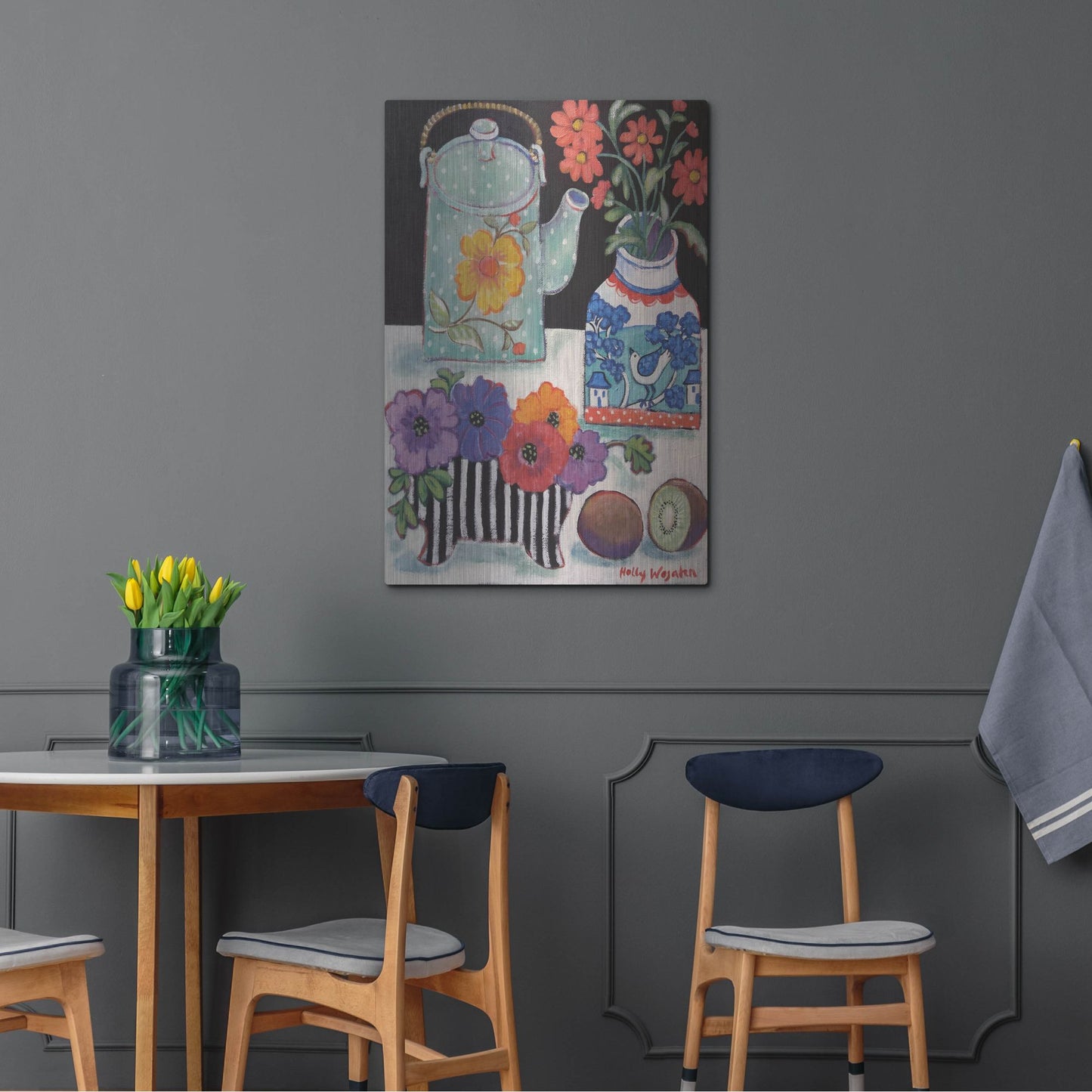 Luxe Metal Art 'Happy as till Life with Kiwi' by Holly Wojhan, Metal Wall Art,24x36