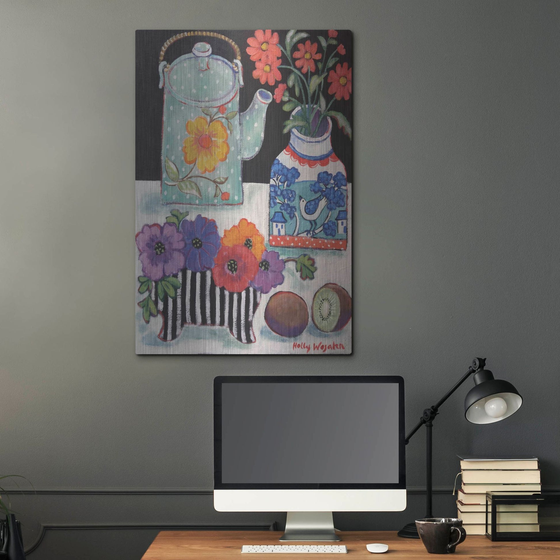 Luxe Metal Art 'Happy as till Life with Kiwi' by Holly Wojhan, Metal Wall Art,24x36