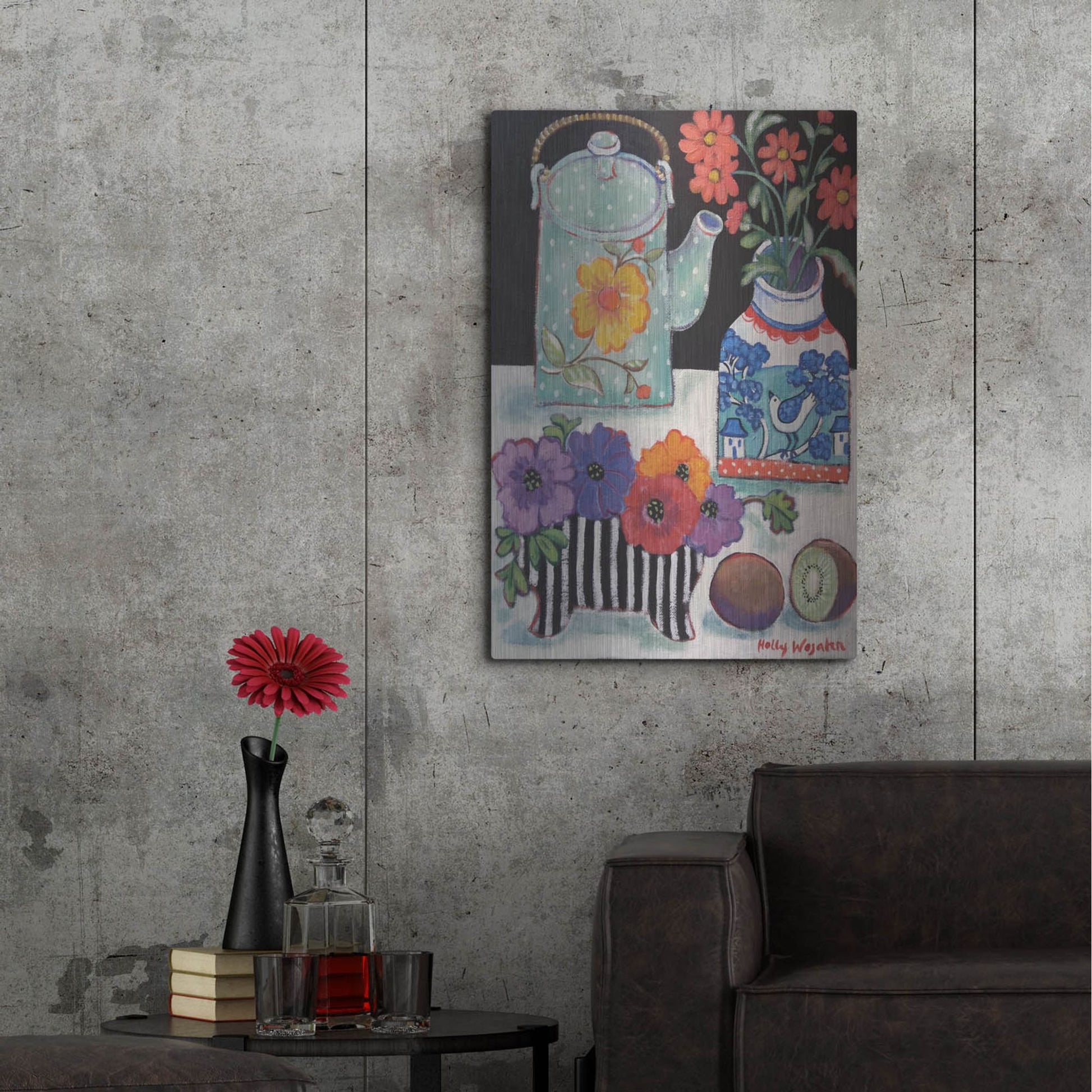 Luxe Metal Art 'Happy as till Life with Kiwi' by Holly Wojhan, Metal Wall Art,24x36