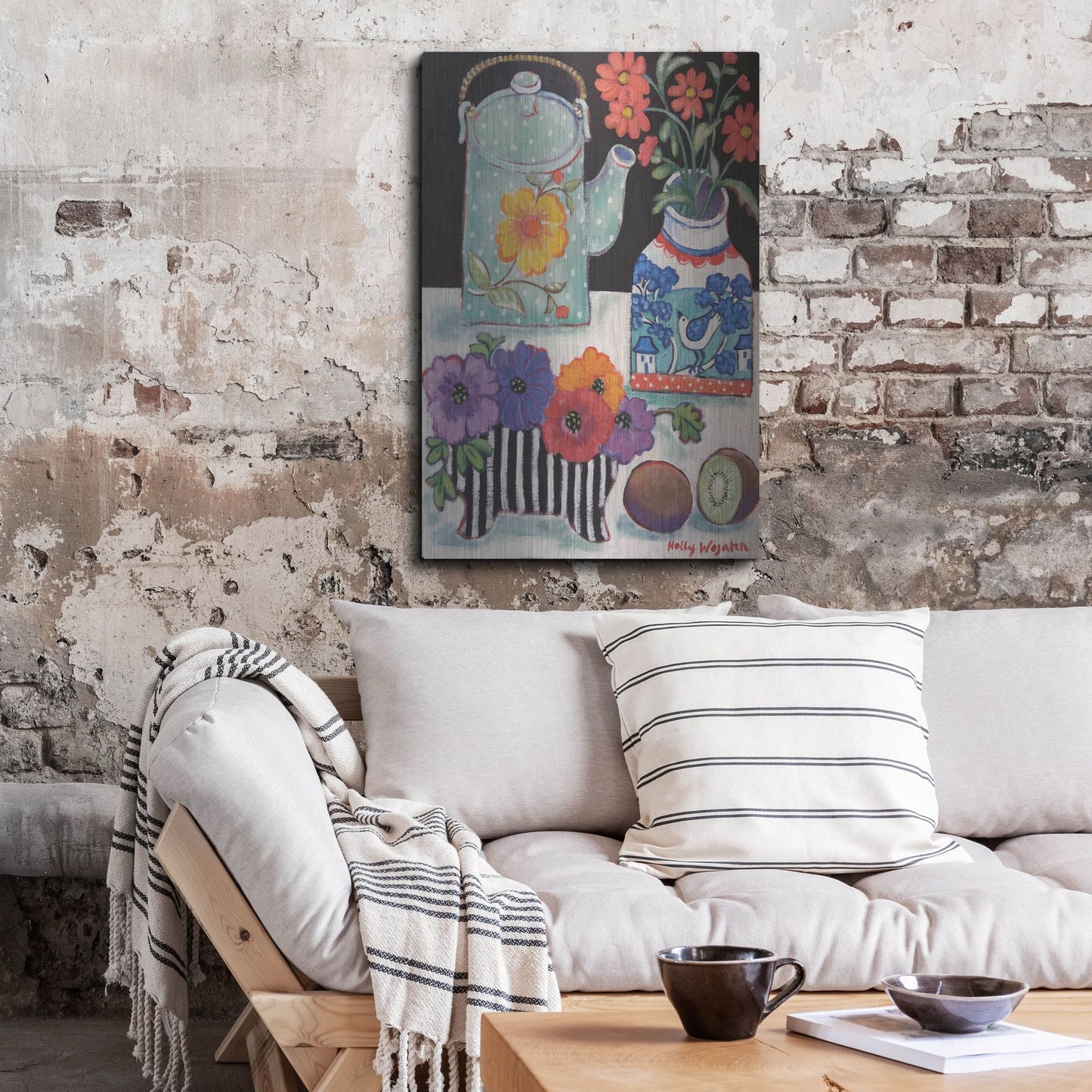 Luxe Metal Art 'Happy as till Life with Kiwi' by Holly Wojhan, Metal Wall Art,24x36