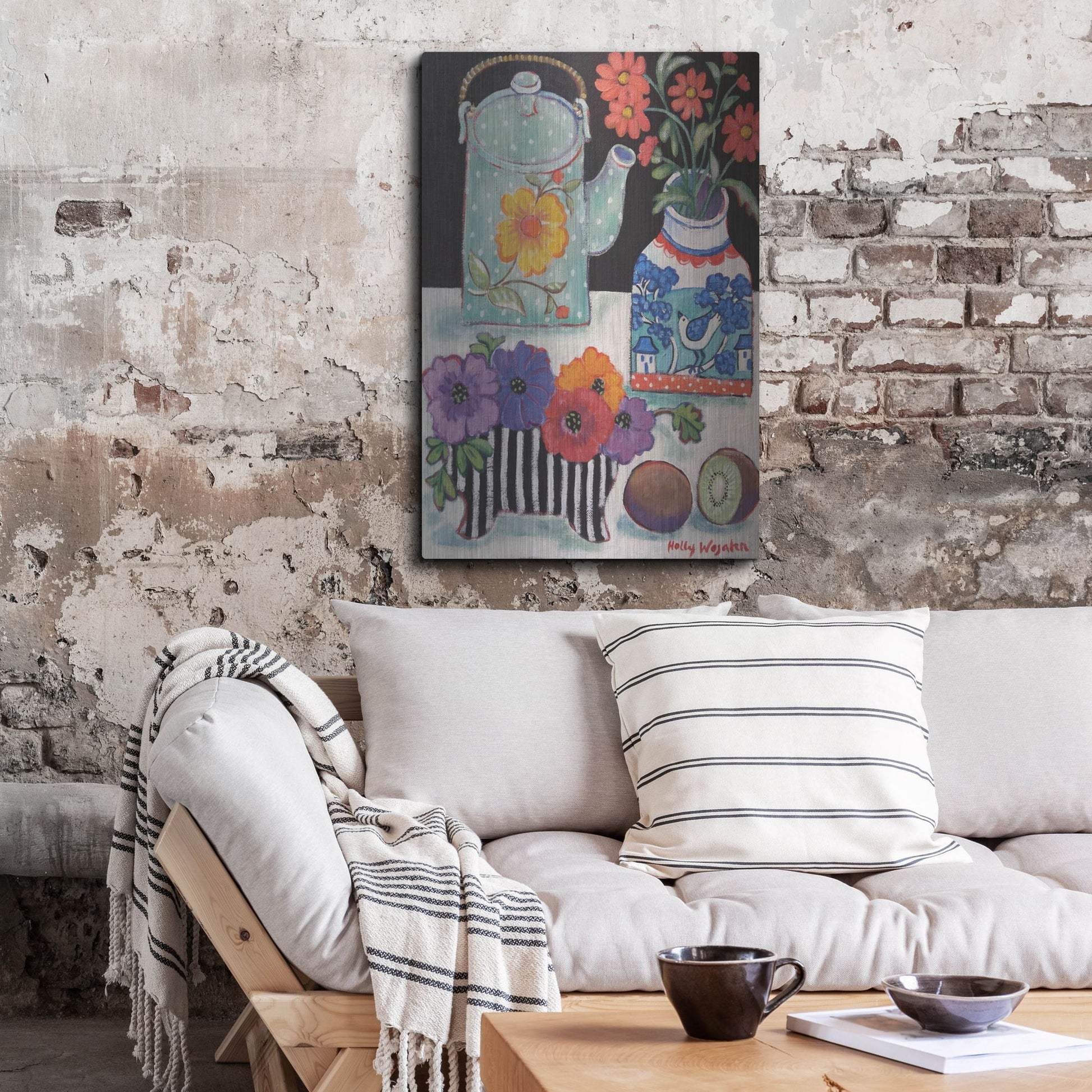Luxe Metal Art 'Happy as till Life with Kiwi' by Holly Wojhan, Metal Wall Art,24x36