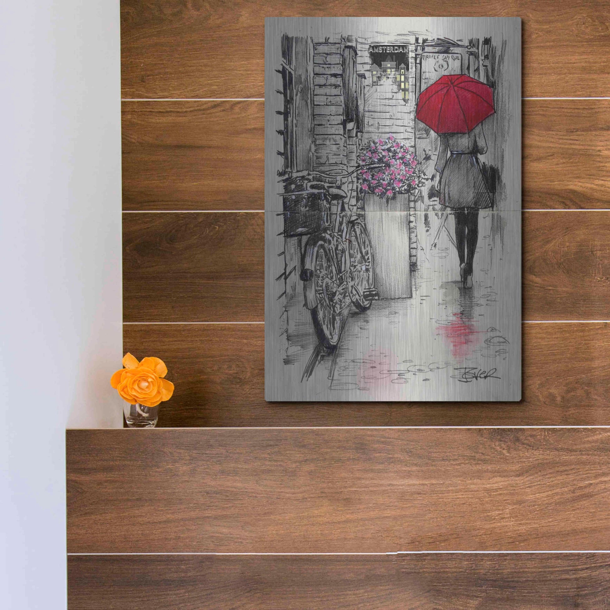 Luxe Metal Art 'Amsterdam Walk' by Loui Jover, Metal Wall Art,12x16