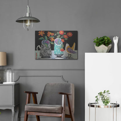 Luxe Metal Art 'Two Cheery Vases and a Chirp' by Holly Wojhan, Metal Wall Art,24x16