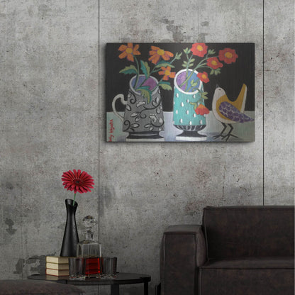 Luxe Metal Art 'Two Cheery Vases and a Chirp' by Holly Wojhan, Metal Wall Art,36x24