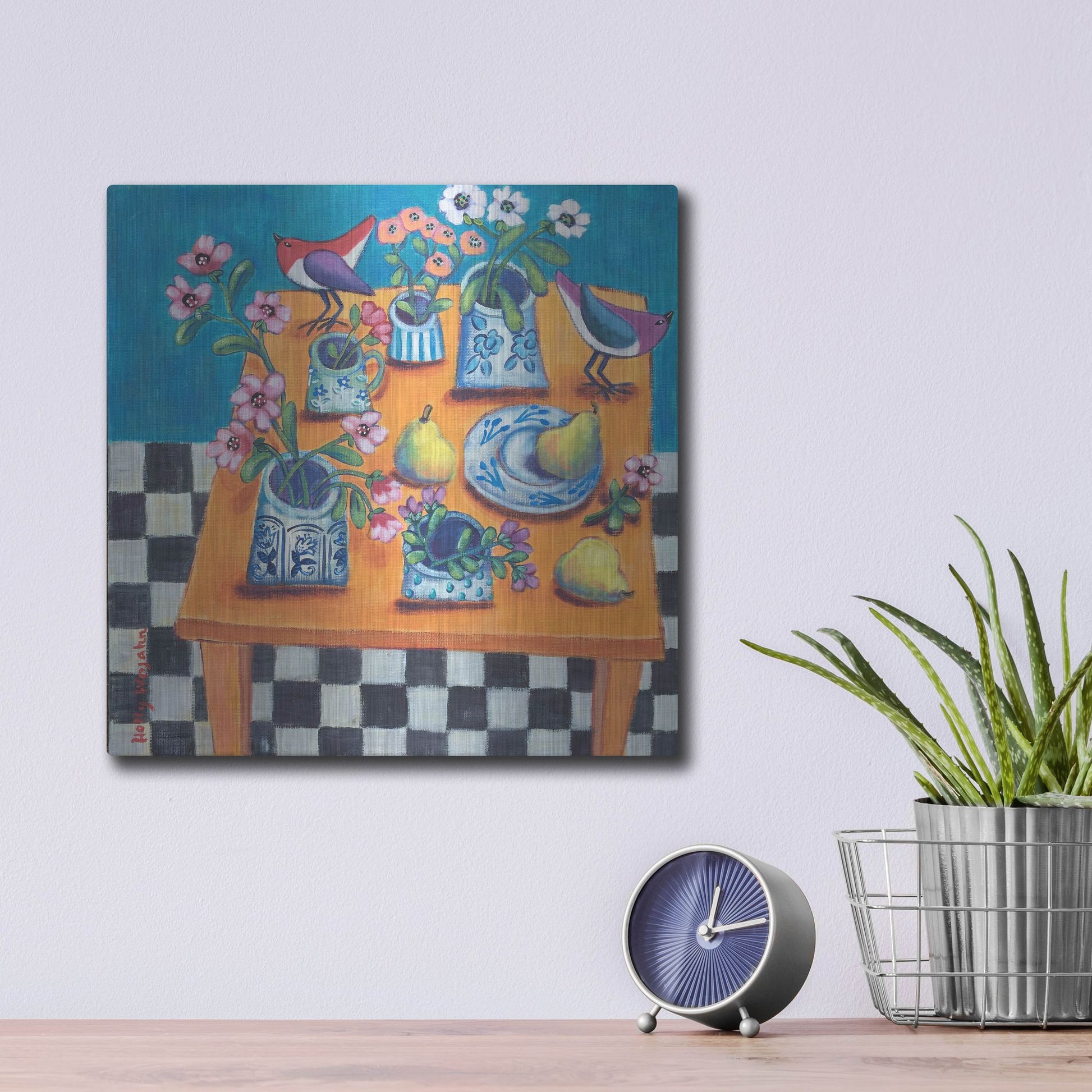 Luxe Metal Art 'This Table Has The Blues' by Holly Wojhan, Metal Wall Art,12x12