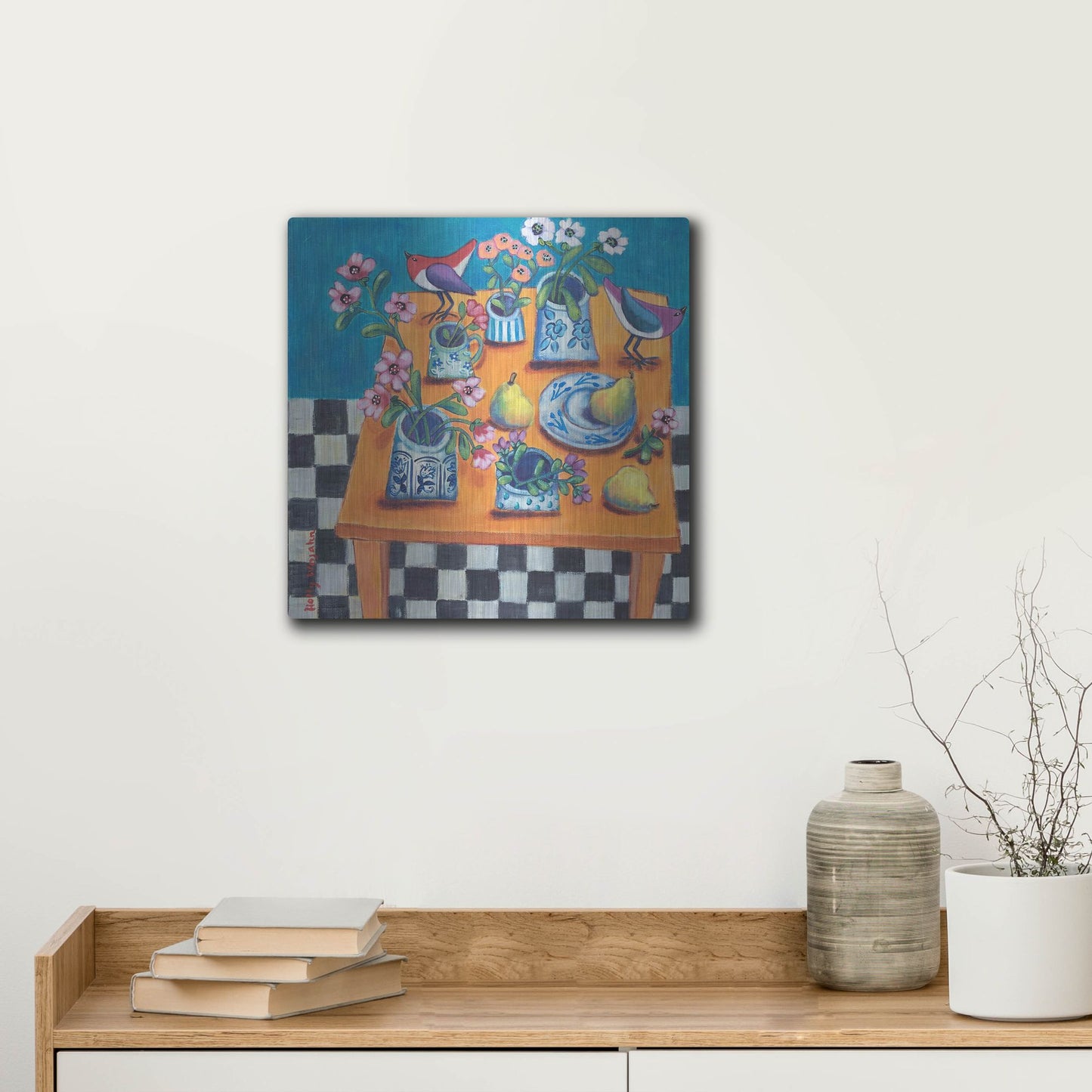 Luxe Metal Art 'This Table Has The Blues' by Holly Wojhan, Metal Wall Art,12x12