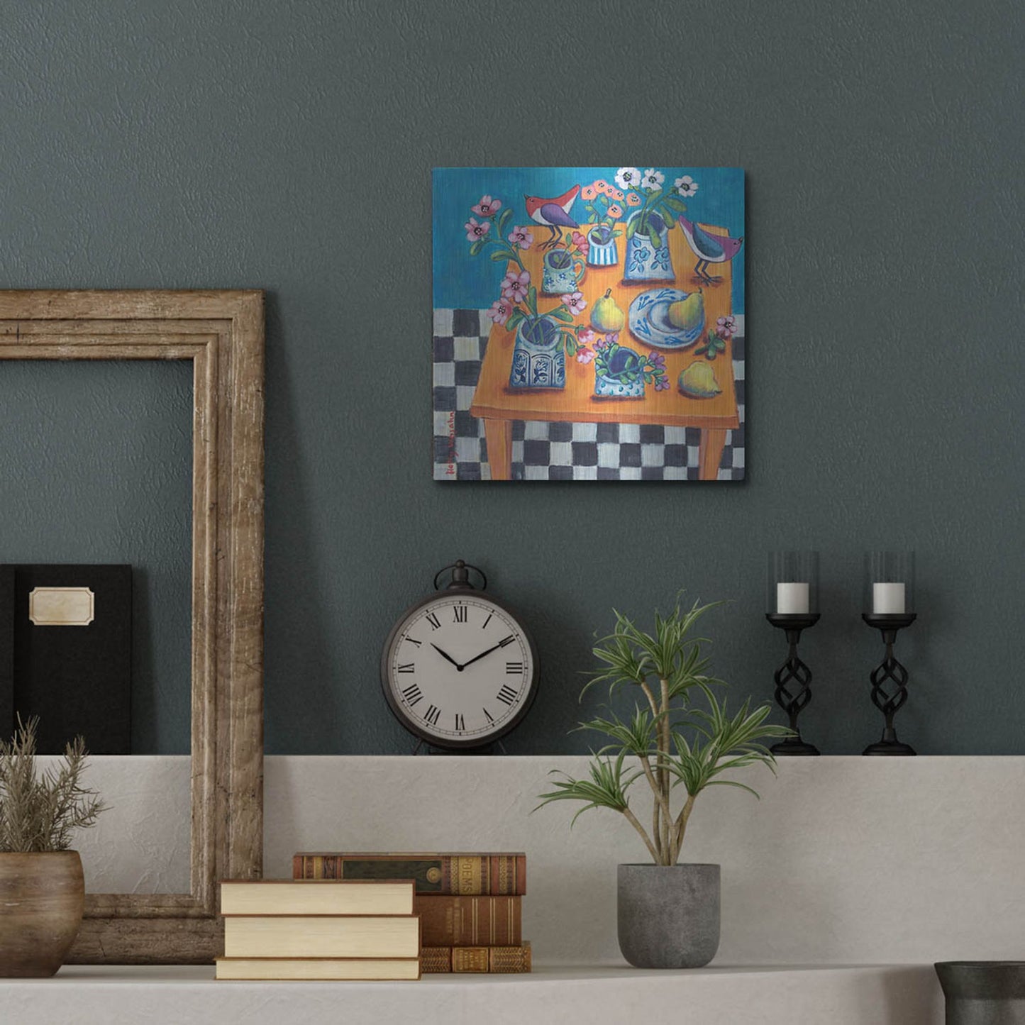 Luxe Metal Art 'This Table Has The Blues' by Holly Wojhan, Metal Wall Art,12x12