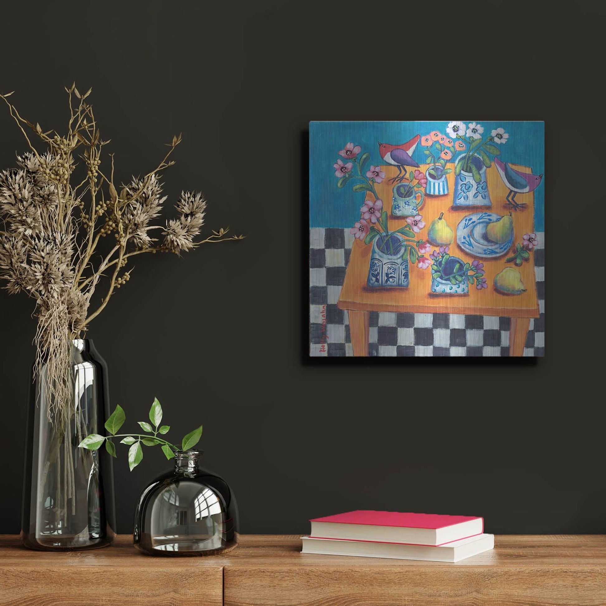 Luxe Metal Art 'This Table Has The Blues' by Holly Wojhan, Metal Wall Art,12x12