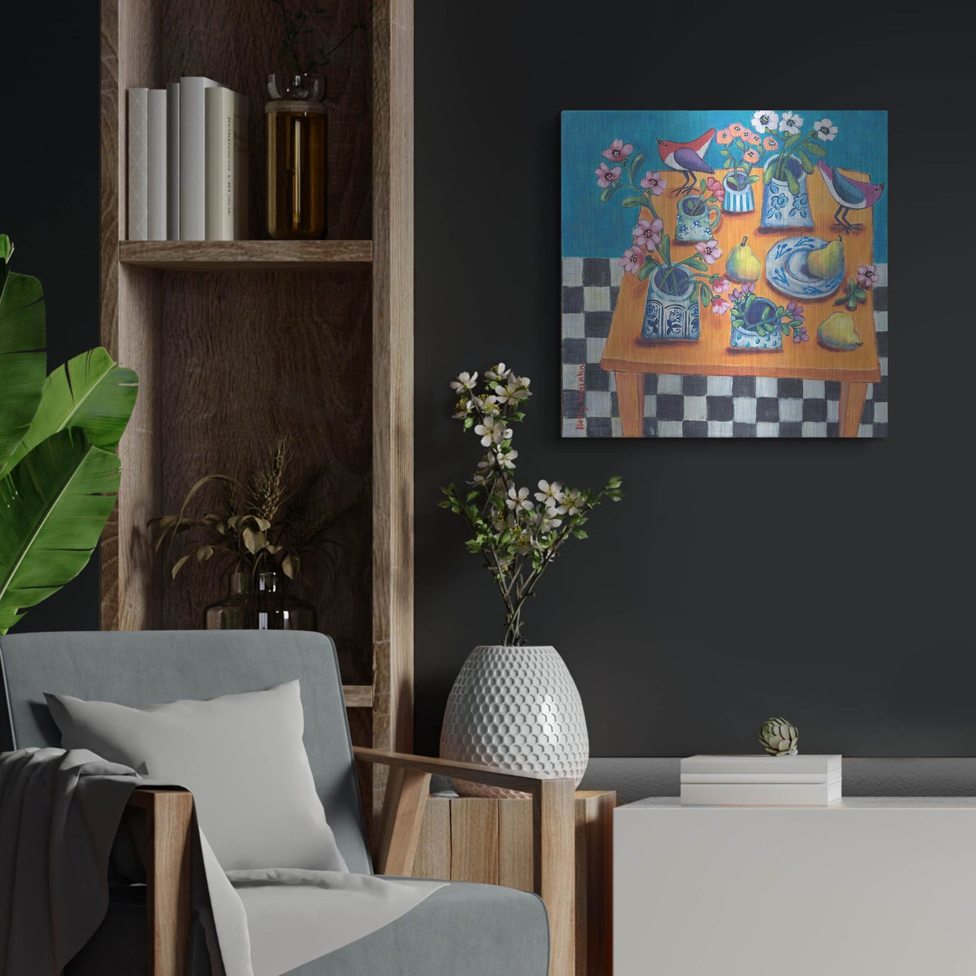 Luxe Metal Art 'This Table Has The Blues' by Holly Wojhan, Metal Wall Art,24x24