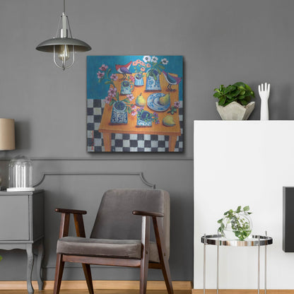 Luxe Metal Art 'This Table Has The Blues' by Holly Wojhan, Metal Wall Art,24x24