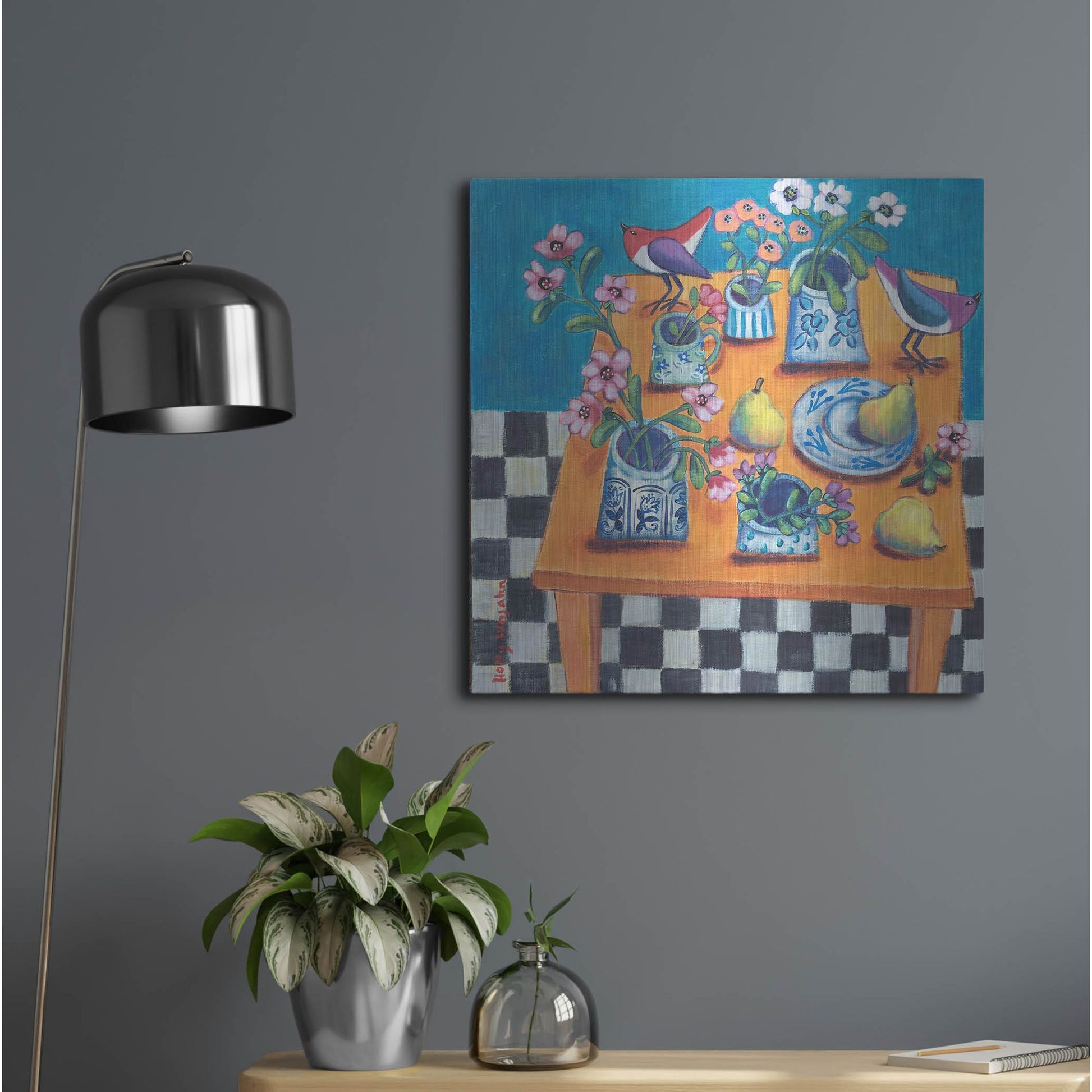 Luxe Metal Art 'This Table Has The Blues' by Holly Wojhan, Metal Wall Art,24x24