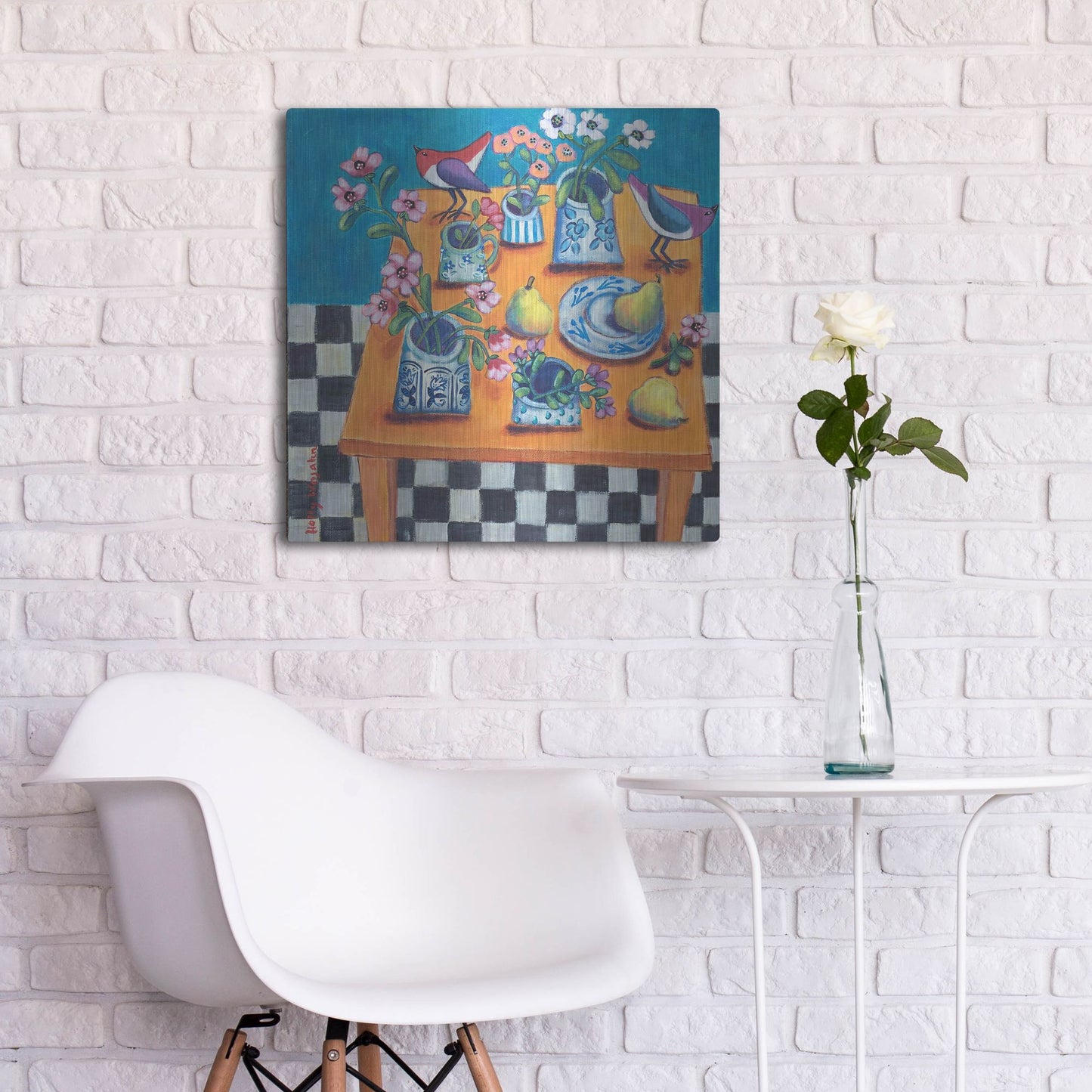 Luxe Metal Art 'This Table Has The Blues' by Holly Wojhan, Metal Wall Art,24x24