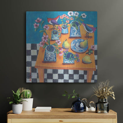 Luxe Metal Art 'This Table Has The Blues' by Holly Wojhan, Metal Wall Art,24x24
