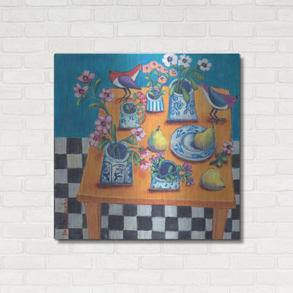 Luxe Metal Art 'This Table Has The Blues' by Holly Wojhan, Metal Wall Art,36x36
