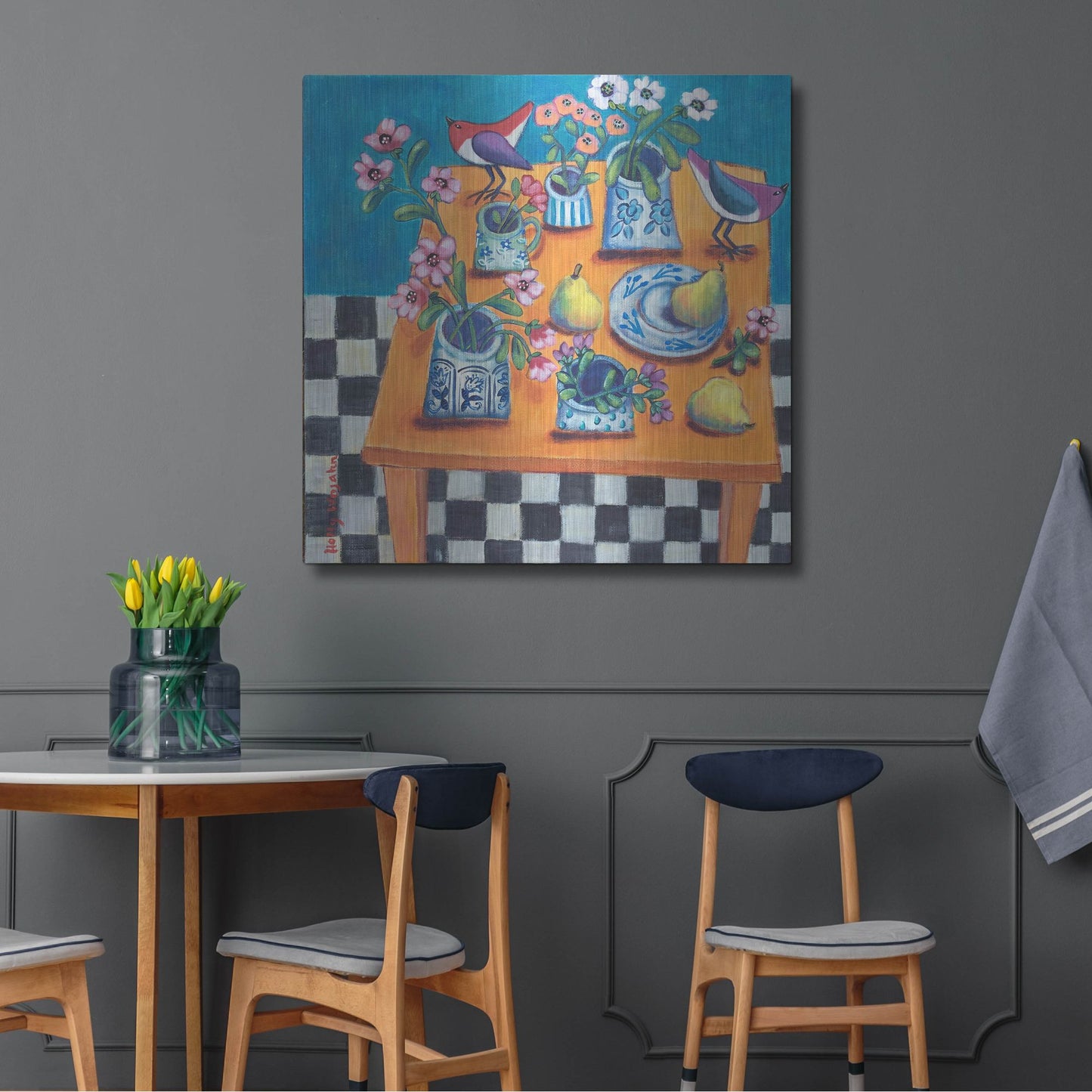 Luxe Metal Art 'This Table Has The Blues' by Holly Wojhan, Metal Wall Art,36x36