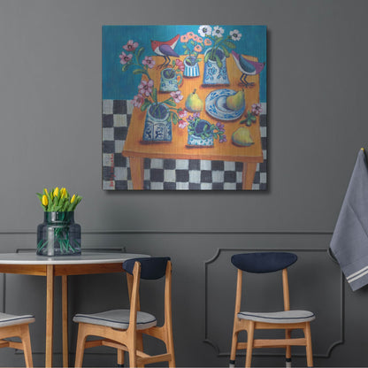 Luxe Metal Art 'This Table Has The Blues' by Holly Wojhan, Metal Wall Art,36x36