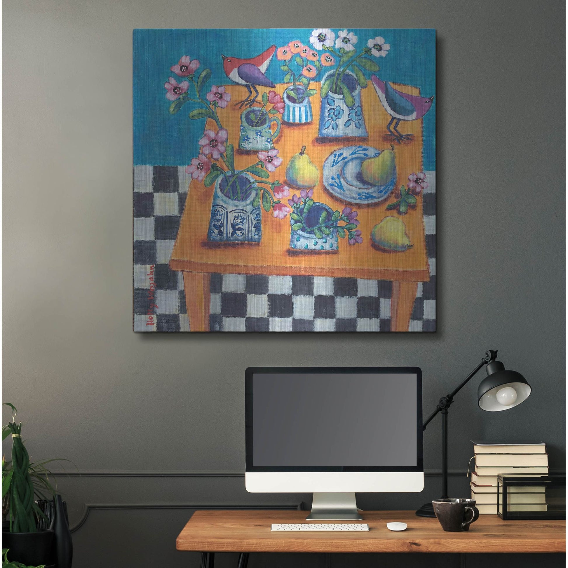 Luxe Metal Art 'This Table Has The Blues' by Holly Wojhan, Metal Wall Art,36x36