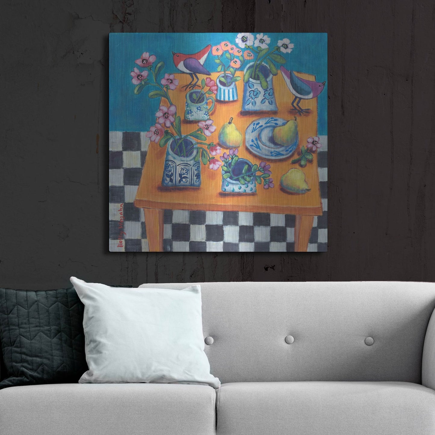Luxe Metal Art 'This Table Has The Blues' by Holly Wojhan, Metal Wall Art,36x36