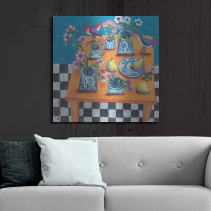 Luxe Metal Art 'This Table Has The Blues' by Holly Wojhan, Metal Wall Art,36x36