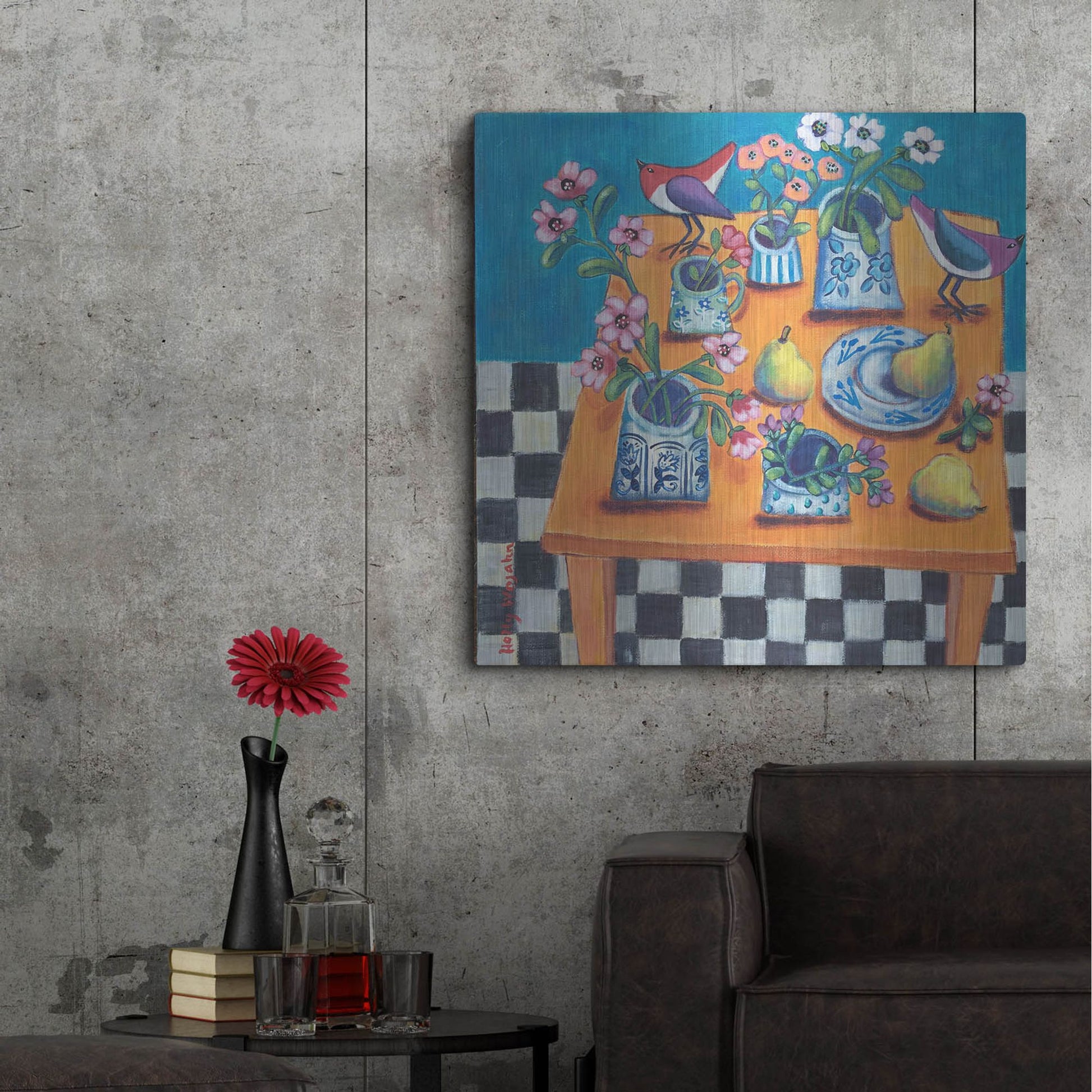 Luxe Metal Art 'This Table Has The Blues' by Holly Wojhan, Metal Wall Art,36x36