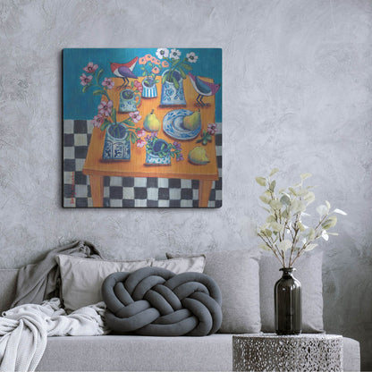 Luxe Metal Art 'This Table Has The Blues' by Holly Wojhan, Metal Wall Art,36x36