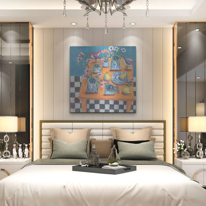 Luxe Metal Art 'This Table Has The Blues' by Holly Wojhan, Metal Wall Art,36x36