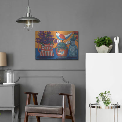 Luxe Metal Art 'Orange and Blue Vases' by Holly Wojhan, Metal Wall Art,24x16